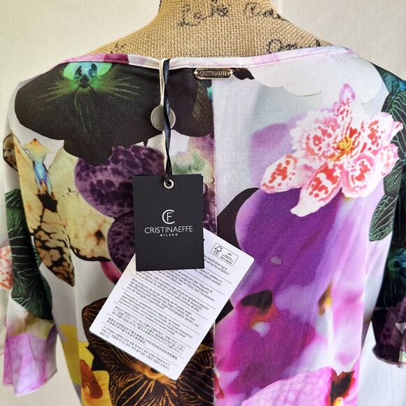 Cristinaeffe Women's Floral Lilac Short Sleeve Stretch Top Blouse Sz 42/6 Italy - Picture 5 of 14